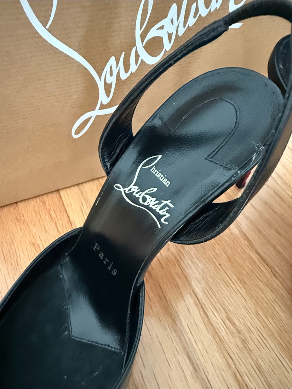 Christian Louboutin Black Leather Slingback Pointed Stilettos with Red Sole - Picture 2 of 11